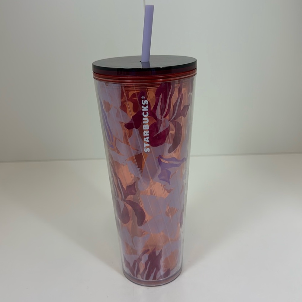EUC 2020 Starbucks Maroon and Purple Floral 24 ounce Tumbler